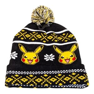 Pokemon Pikachu Beanie Hat NWT Black Yellow Pom Pom Knit Winter Hat Kohl's
